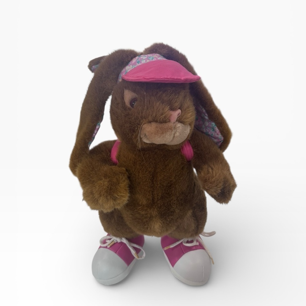 Vintage 1993 Plush Creations Brown Mama Bunny/Baby Backpack & Visor